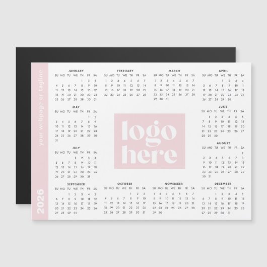 Pink 2026 Business Logo Magnetic Calendar (正面/裏面)