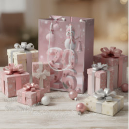 Pink 2026 Christmas & New Year Gift Bag ミディアムペーパーバッグ