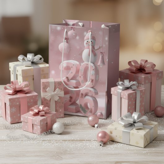 Pink 2026 Christmas & New Year Gift Bag ミディアムペーパーバッグ