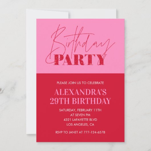 Pink 29th birthday invitations Birthday Party 招待状 (正面)