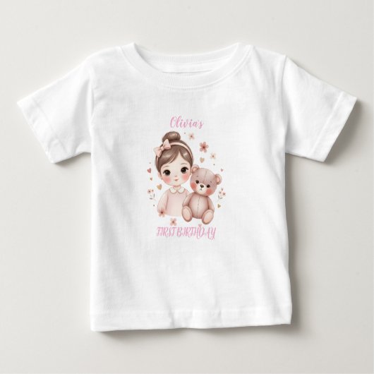 Pink 2nd Bear Birthday Girl Toddler T-shirt ベビーTシャツ (正面)
