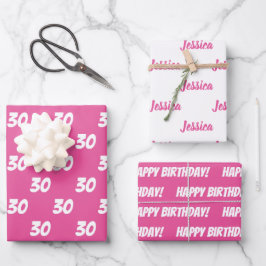 PINK 30th お名前入り ハッピーバースデー ラッピングペーパーシート