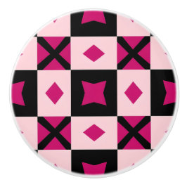 Pink 3 tone checkered door pull セラミックノブ