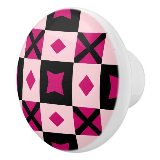 Pink 3 tone checkered door pull セラミックノブ (右)