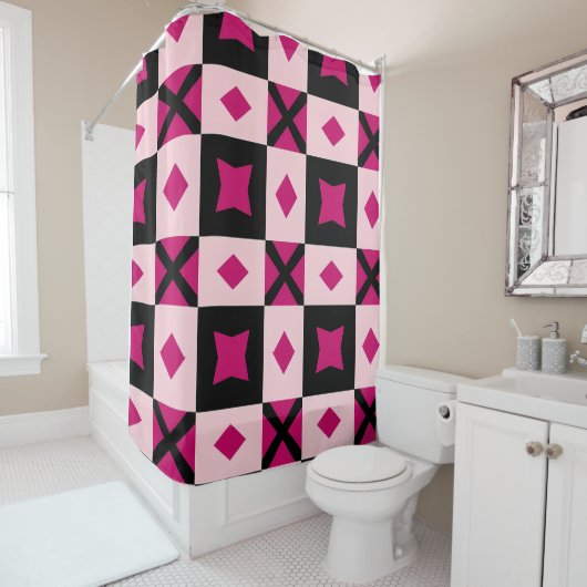 Pink 3 tone checkered shower curtain シャワーカーテン (インサイチュ)