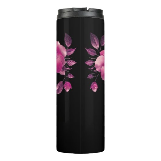 Pink 3D Cherry Blossoms Black Name Monogram   タンブラー (裏面)