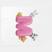 Pink 3D Letter M Fleece Throw Blanket with Animals フリースブランケット (正面(横))