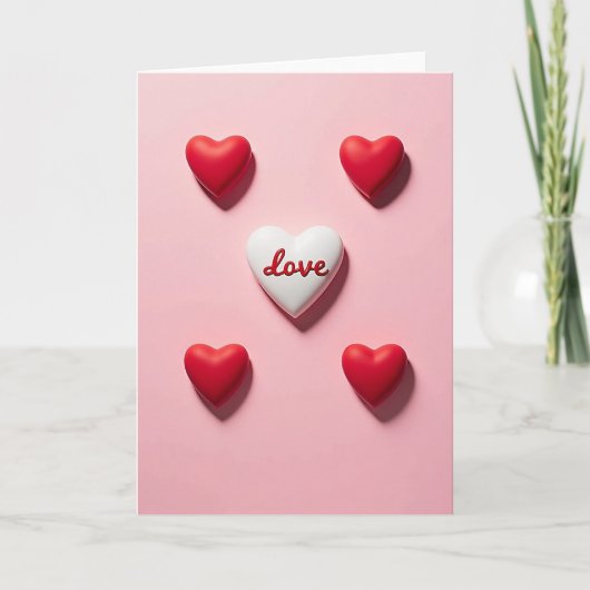 Pink 3D Love Hearts Valentines Card カード (正面)
