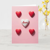 Pink 3D Love Hearts Valentines Card カード (黄色い花)
