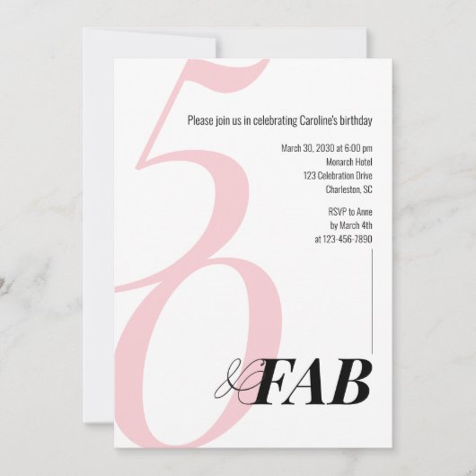 Pink 50 and Fabulous Birthday Party Invitation 招待状 (正面)
