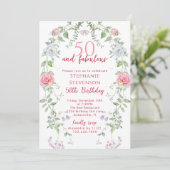 Pink 50 & Fabulous 50th Birthday Garden Tea Party 招待状 (スタンド正面)