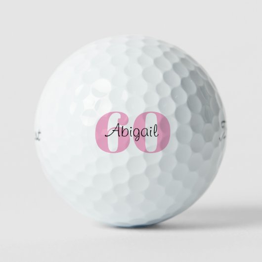 Pink 60th Birthday Script Name Titleist Pro V1 ゴルフボール (正面)
