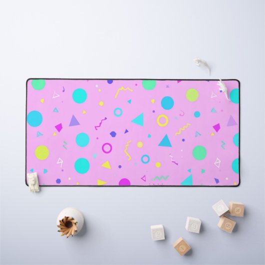 Pink 80s Memphis Geometric Pattern デスクマット (キッズテーブル)