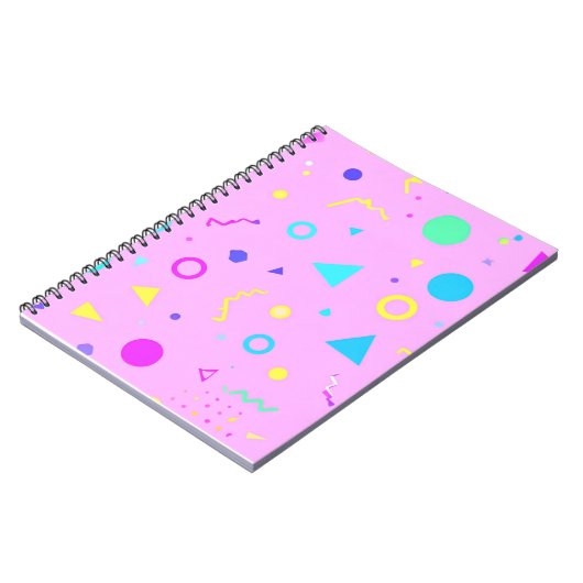 Pink 80s Memphis Geometric Pattern ノートブック (左側)