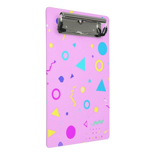 Pink 80s Memphis Geometric Pattern ミニクリップボード (アングル)