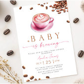 Pink A Baby is Brewing Coffee Bean Baby Shower 招待状