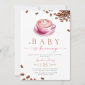 Pink A Baby is Brewing Coffee Bean Baby Shower 招待状 (正面)