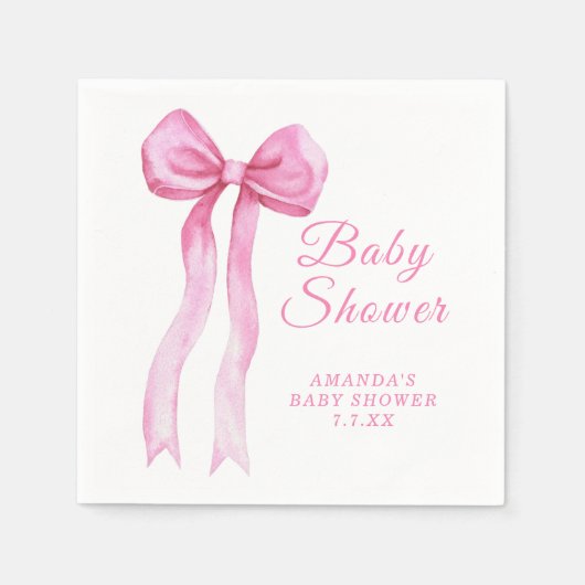 Pink a Bow It's Girl Baby Shower スタンダードカクテルナプキン (正面)