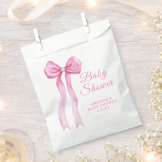 Pink a Bow It's Girl Baby Shower フェイバーバッグ (クリップ留めされた状態)