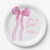 Pink a Bow It's Girl Baby Shower ペーパープレート (正面)