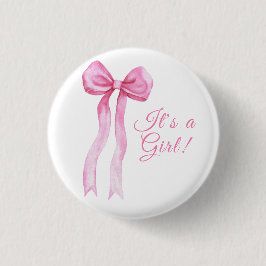 Pink a Bow It's Girl Baby Shower 缶バッジ