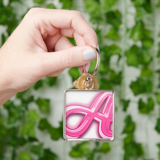 Pink A Initial Keychain – Cute Monogram Accessory キーホルダー (手)