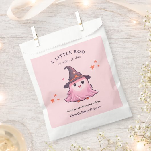 Pink A Little Boo Halloween Baby Shower  フェイバーバッグ (クリップ留めされた状態)