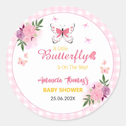 Pink A Little Butterfly Is On The Way Baby Shower  ラウンドシール (正面)