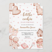 Pink A Little Cookie Baby Shower 招待状 (正面/裏面)