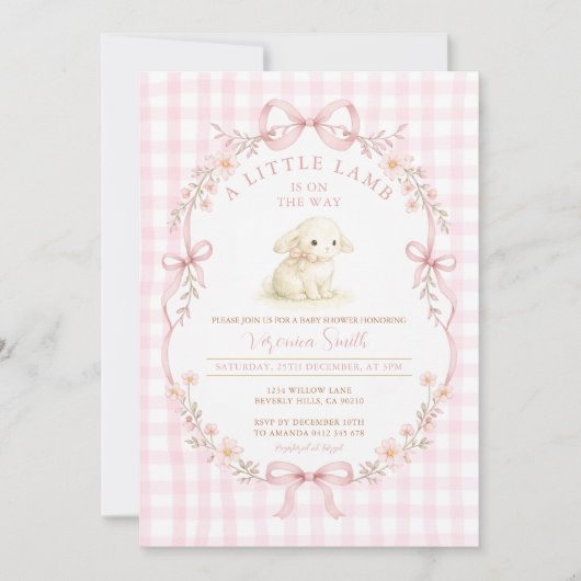 Pink A Little Lamb Is On the Way Invitation 招待状 (正面)