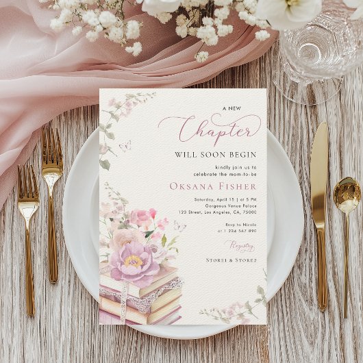 Pink a new Chapterが始まる本テーマ赤ちゃんシャワー 招待状
