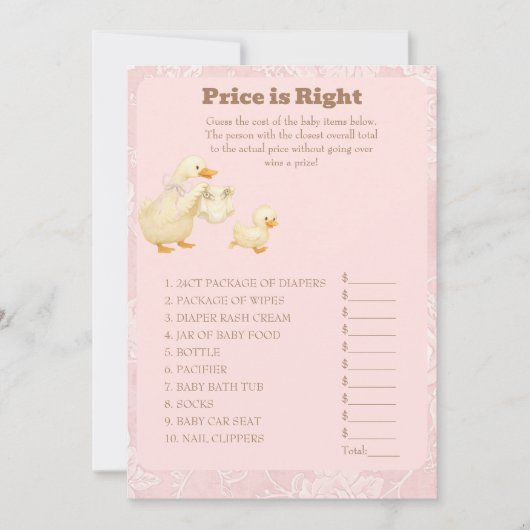 Pink A Silly Goose Price is Right Game card 招待状 (正面)