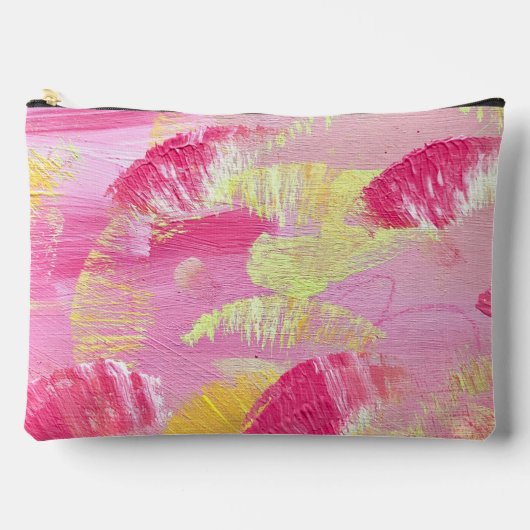 Pink Abstract Art Zipper Pouch or Makeup Bag アクセサリーポーチ (正面)