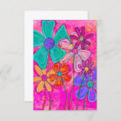 Pink Abstract Flowers サンキューカード (正面/裏面)