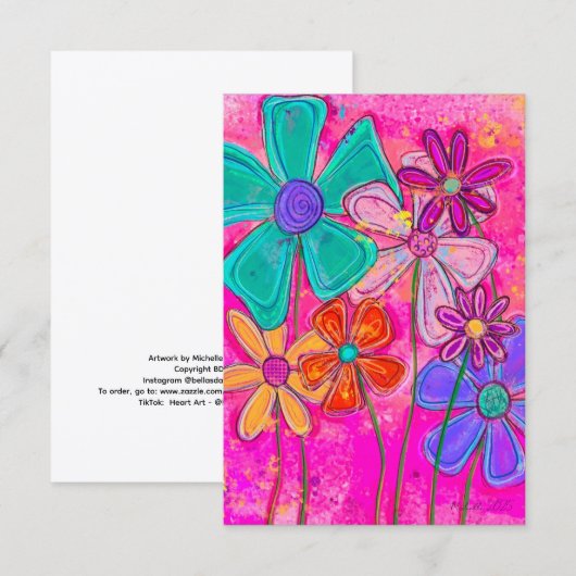 Pink Abstract Flowers サンキューカード (正面/裏面)