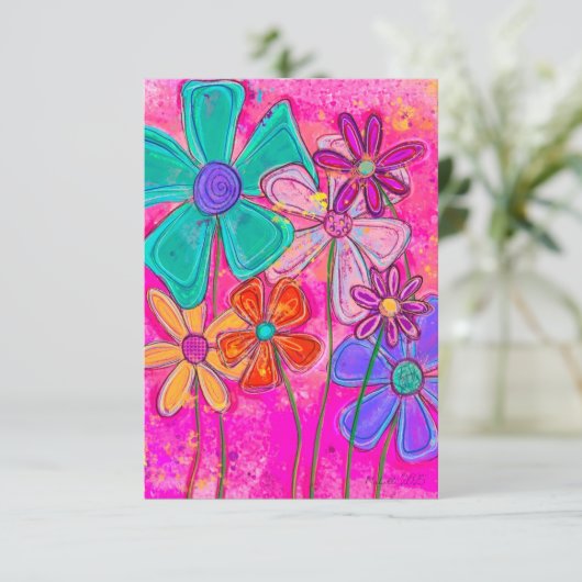 Pink Abstract Flowers サンキューカード (スタンド正面)