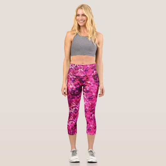 Pink Abstract Leggings for Women | Magenta Waterco カプリレギンス (正面)