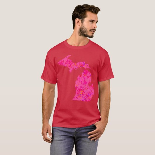 Pink abstract Michigan Silhouette Tシャツ (正面フル)