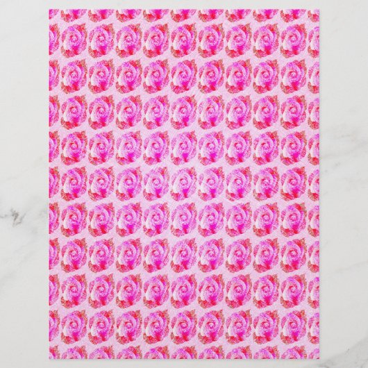 Pink Abstract Roses Scrapbook Paper 2-Sided Page (正面)