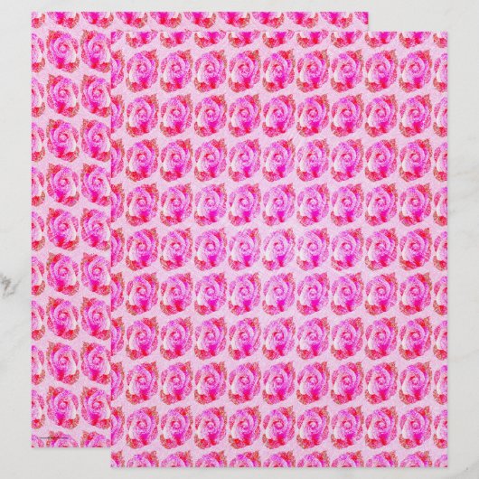 Pink Abstract Roses Scrapbook Paper 2-Sided Page (正面/裏面)
