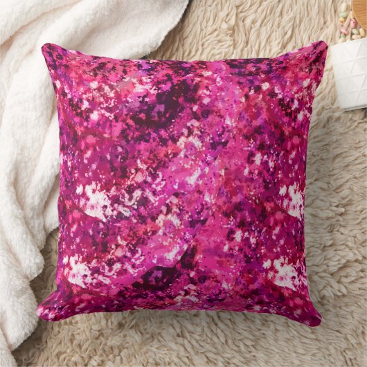 Pink Abstract Splatter Throw Pillow  クッション (ブランケット)