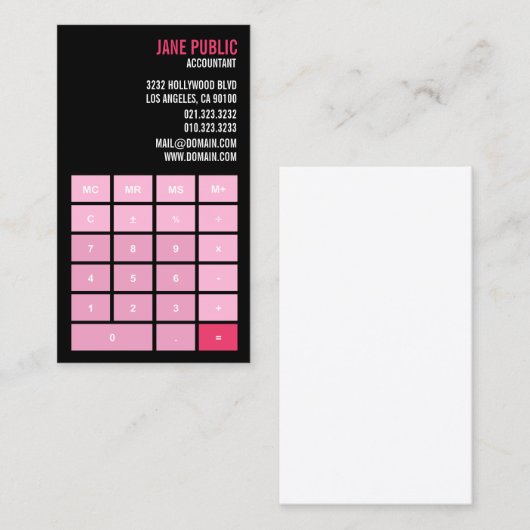 Pink Accountant Calculator 名刺 (正面/裏面)