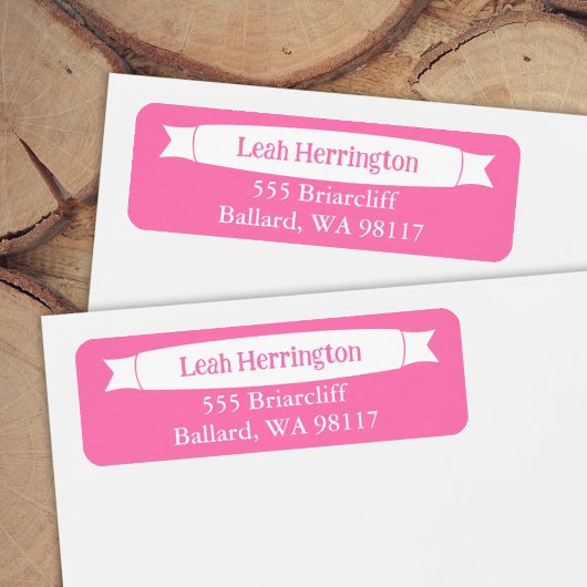 Pink Address Label with Decorative Banner ラベル
