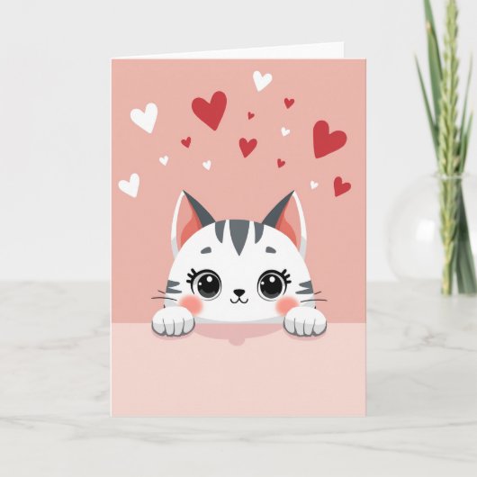 Pink Adorable Cat Valentines Card カード (正面)