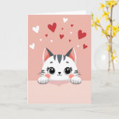 Pink Adorable Cat Valentines Card カード (黄色い花)