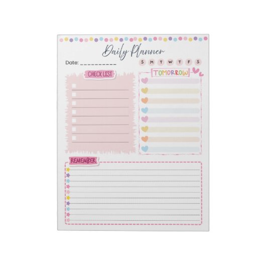 Pink Aesthetic Daily Planner Notepad ノートパッド (回転)