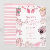 Pink Aesthetic Girl Birthday Party Invitation 招待状 (正面/裏面)