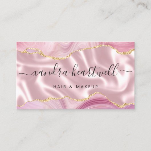 Pink Agate Gold Glitter Luxury Stylist 名刺 (正面)