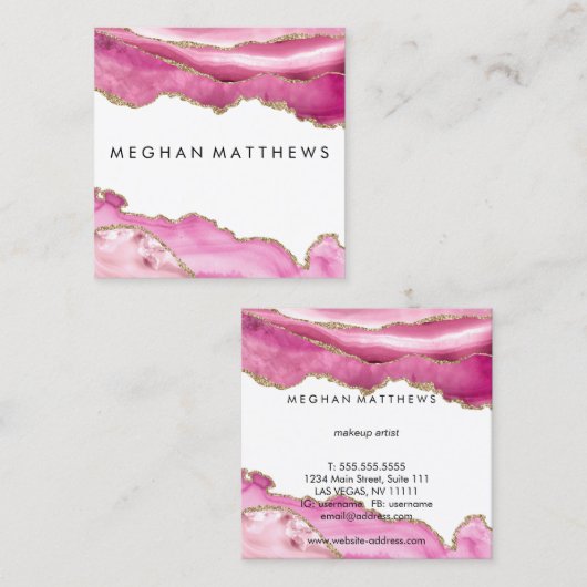 Pink Agate Gold Sparkle Beauty Stylist  Makeup スクエア名刺 (正面/裏面)