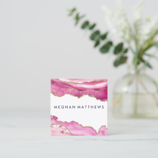 Pink Agate Gold Sparkle Beauty Stylist  Makeup スクエア名刺 (スタンド正面)